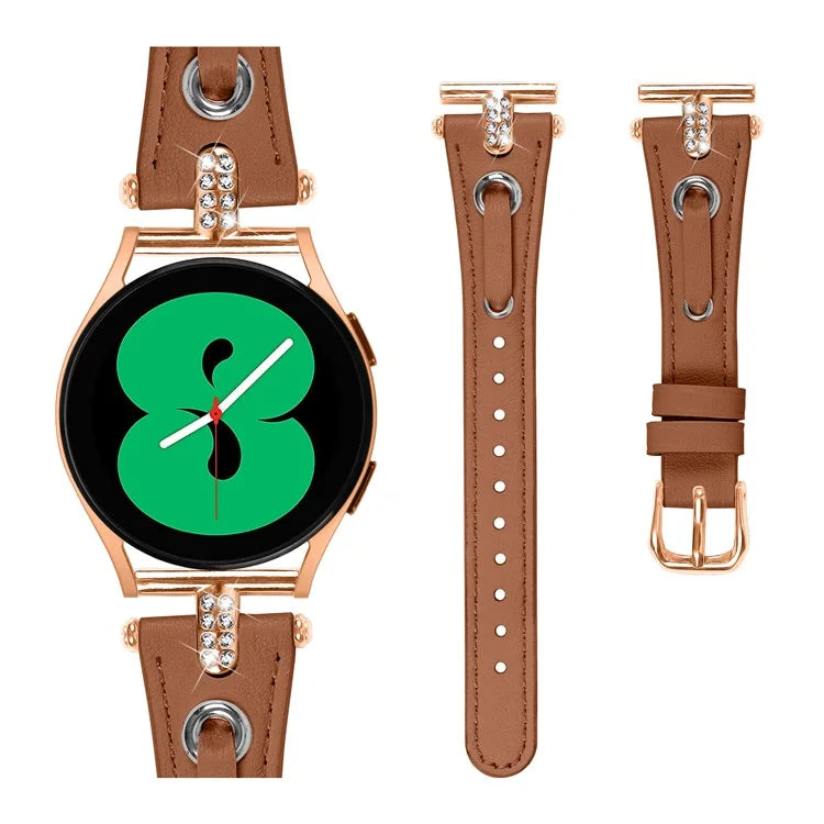 For Samsung Galaxy Watch 5 Pro  /  Watch 5  /  Watch4  /  Watch4 Classic Genuine Cow Leather Strap (Rose Gold Buckle)