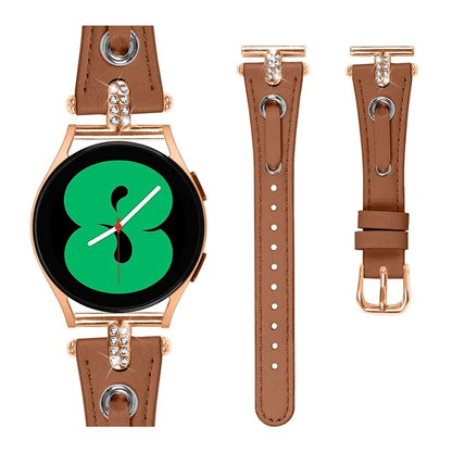 For Samsung Galaxy Watch 5 Pro  /  Watch 5  /  Watch4  /  Watch4 Classic Genuine Cow Leather Strap (Rose Gold Buckle)