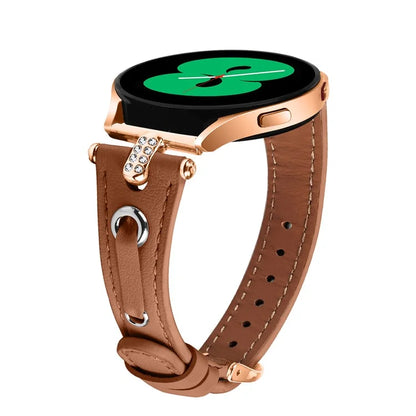 For Samsung Galaxy Watch 5 Pro  /  Watch 5  /  Watch4  /  Watch4 Classic Genuine Cow Leather Strap (Rose Gold Buckle)