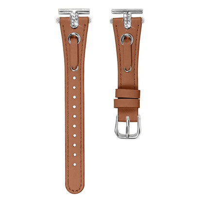 For TicWatch E  /  2  /  C2 (Black  /  Silver Dial) Watchband Genuine Cow Leather Strap with Rhinestone Decor (Silver Connector)