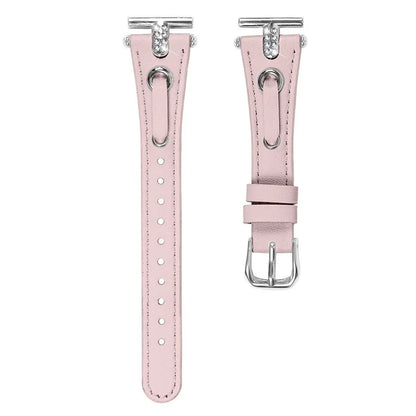 For TicWatch E  /  2  /  C2 (Black  /  Silver Dial) Watchband Genuine Cow Leather Strap with Rhinestone Decor (Silver Connector)
