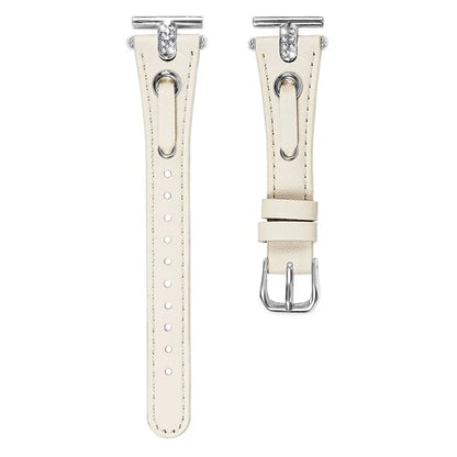 For TicWatch E  /  2  /  C2 (Black  /  Silver Dial) Watchband Genuine Cow Leather Strap with Rhinestone Decor (Silver Connector)