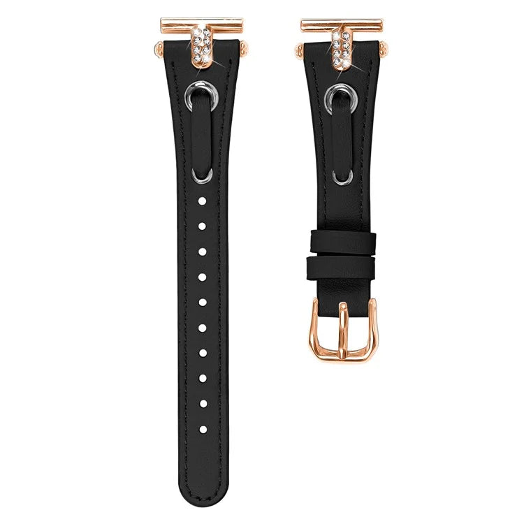 For TicWatch E  /  2  /  C2 (Black  /  Silver Dial) Watchband Adjustable Genuine Cow Leather Strap (Rose Gold Connector)