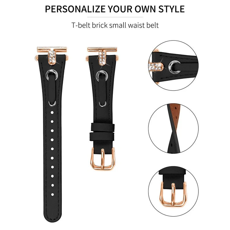 For TicWatch E  /  2  /  C2 (Black  /  Silver Dial) Watchband Adjustable Genuine Cow Leather Strap (Rose Gold Connector)