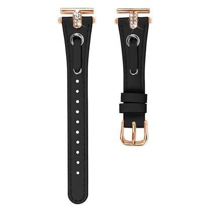 For Pebble Time Round / Pebble 2 Genuine Cow Leather Watch Band Rhinestone Decor Rose Gold Buckle Watch Strap