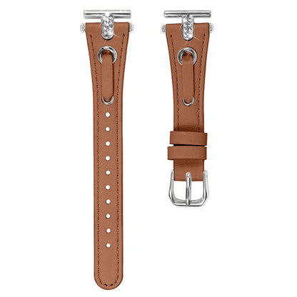 For Pebble Time Round / Pebble 2 Replacement Band Rhinestone Decor Genuine Cow Leather Watch Strap with Silver Buckle