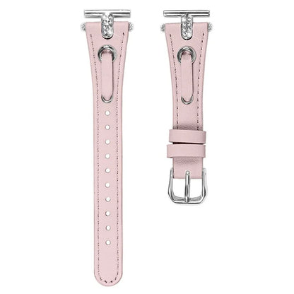 For Pebble Time Round / Pebble 2 Replacement Band Rhinestone Decor Genuine Cow Leather Watch Strap with Silver Buckle