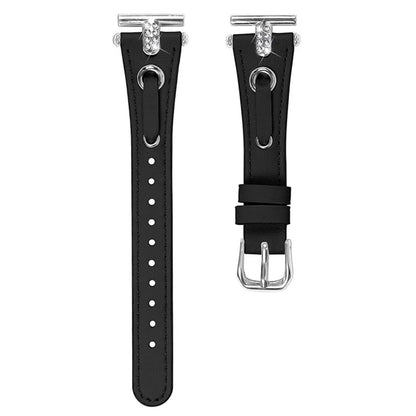 For Pebble Time Round / Pebble 2 Replacement Band Rhinestone Decor Genuine Cow Leather Watch Strap with Silver Buckle