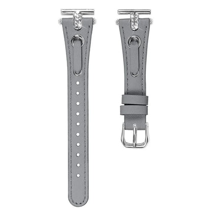For Pebble Time Round / Pebble 2 Replacement Band Rhinestone Decor Genuine Cow Leather Watch Strap with Silver Buckle