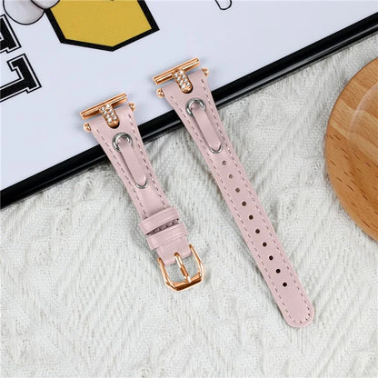 For Garmin Vivomove / Vivomove HR Watch Band Replacement Genuine Cow Leather Rose Gold Buckle Strap with Rhinestone Decor
