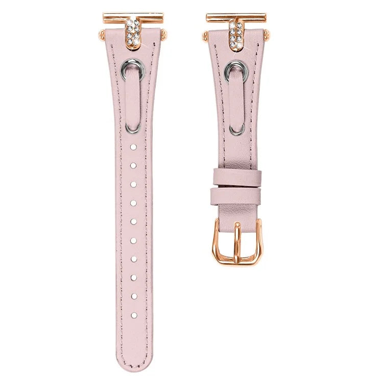 For Huami Amazfit Cheetah Pro Wrist Watch Band Genuine Cow Leather Shine Rhinestone Rose Gold Buckle Strap