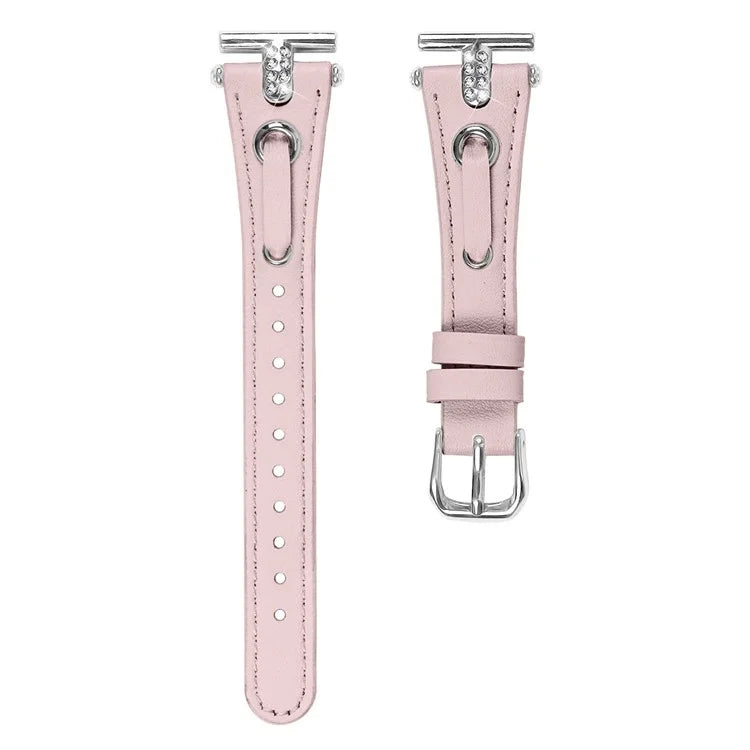 For Misfit Vapor Genuine Cow Leather Watch Band Rhinestone Decor Watch Strap with Silver Buckle