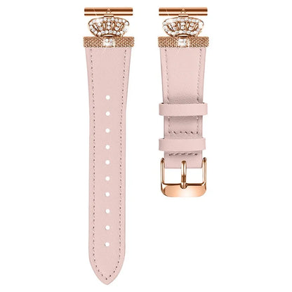 For LG Watch Sport Rose Gold Buckle Watch Band Rhinestone Crown Connector Cowhide Strap