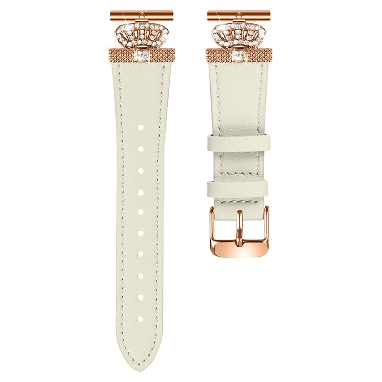 For LG Watch Sport Rose Gold Buckle Watch Band Rhinestone Crown Connector Cowhide Strap