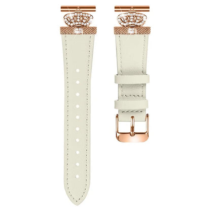 For LG Watch Sport Rose Gold Buckle Watch Band Rhinestone Crown Connector Cowhide Strap
