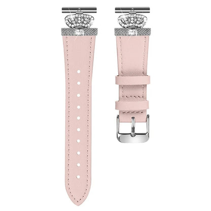For LG Watch Sport Silver Buckle Watch Band Rhinestone Crown Design Cowhide Replace Strap