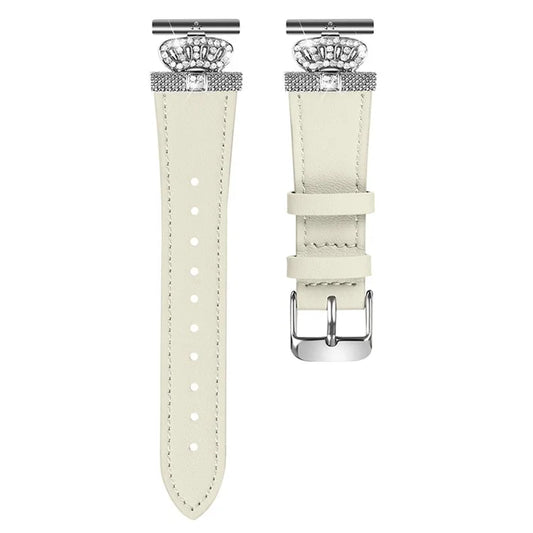 For Garmin Vivomove HR / Vivomove Watch Band Rhinestone Crown Design Cowhide Strap, Silver Buckle
