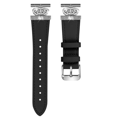 For Garmin Vivomove HR / Vivomove Watch Band Rhinestone Crown Design Cowhide Strap, Silver Buckle