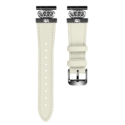 For Garmin Vivomove HR / Vivomove Cowhide Watch Band Crown Shape Connector Strap, Black Buckle