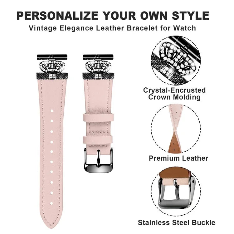 For Garmin Vivomove HR / Vivomove Cowhide Watch Band Crown Shape Connector Strap, Black Buckle