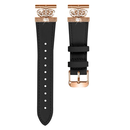 For Garmin Vivomove HR / Vivomove Watch Band Rhinestone Decor Cowhide Strap, Rose Gold Buckle