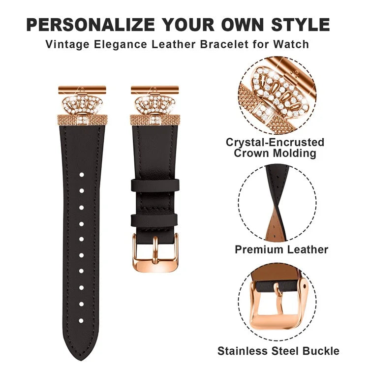 For Garmin Vivomove HR / Vivomove Watch Band Rhinestone Decor Cowhide Strap, Rose Gold Buckle