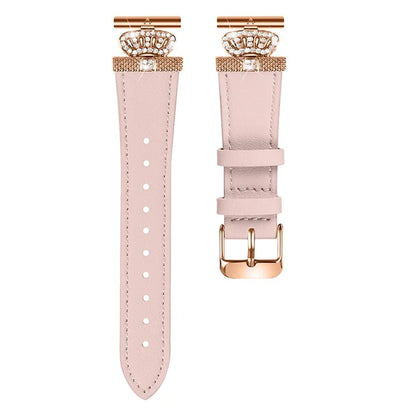 For Garmin Vivomove HR / Vivomove Watch Band Rhinestone Decor Cowhide Strap, Rose Gold Buckle