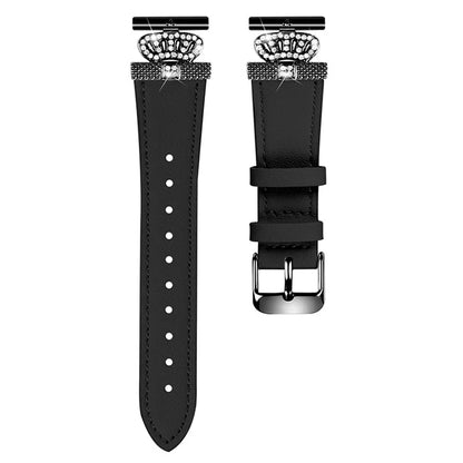 For Huami Amazfit Cheetah Pro Watch Strap Crown Design Cowhide Wrist Band, Black Buckle