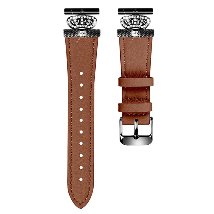 For Huami Amazfit Cheetah Pro Watch Strap Crown Design Cowhide Wrist Band, Black Buckle
