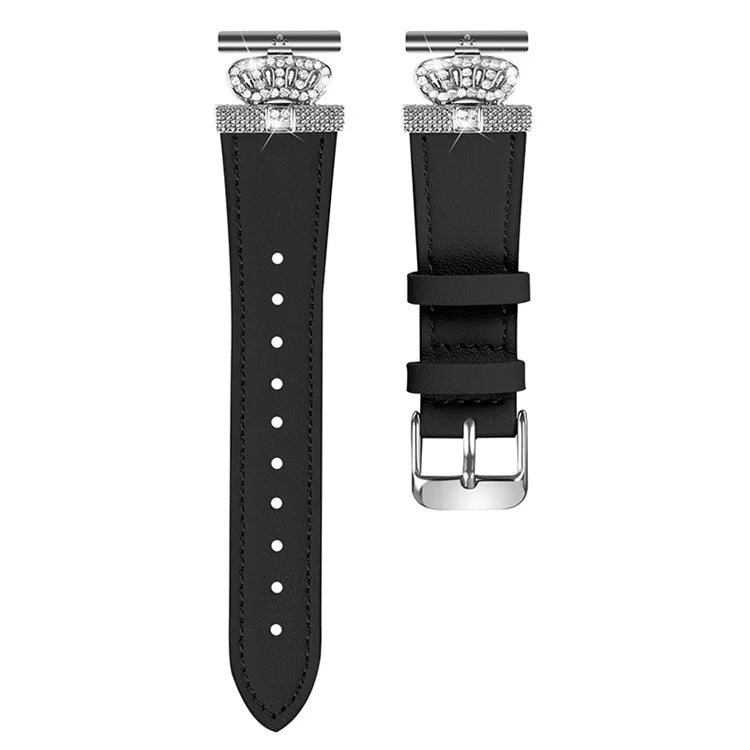 For Huami Amazfit Cheetah Pro Cowhide Strap Crown Design Wrist Band, Silver Buckle