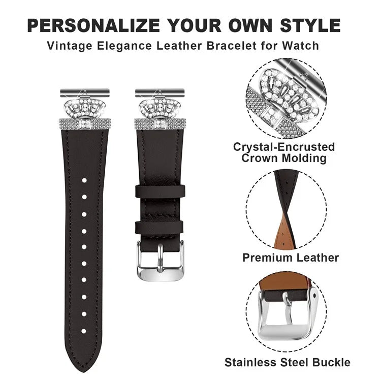 For Huami Amazfit Cheetah Pro Cowhide Strap Crown Design Wrist Band, Silver Buckle