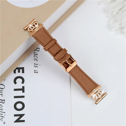 For Huami Amazfit Cheetah Pro Rhinestone Decor Strap Cowhide Wrist Band, Rose Gold Buckle