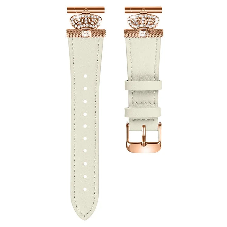 For Huami Amazfit Cheetah Pro Rhinestone Decor Strap Cowhide Wrist Band, Rose Gold Buckle