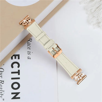 For Huami Amazfit Cheetah Pro Rhinestone Decor Strap Cowhide Wrist Band, Rose Gold Buckle
