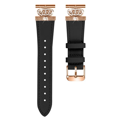For Huami Amazfit Cheetah Pro Rhinestone Decor Strap Cowhide Wrist Band, Rose Gold Buckle
