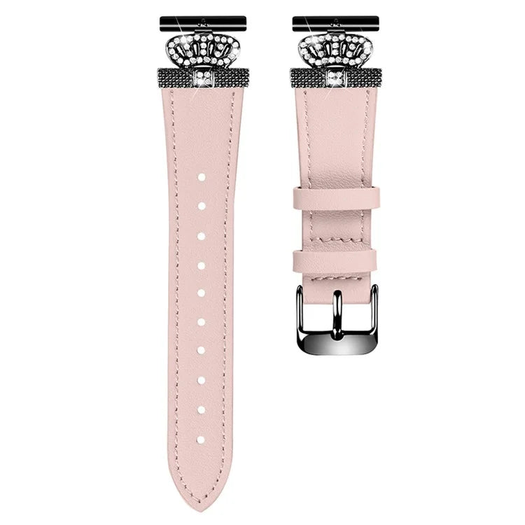 For Misfit Vapor Cowhide Watch Band Crown Shape Connector Replacement Strap, Black Buckle