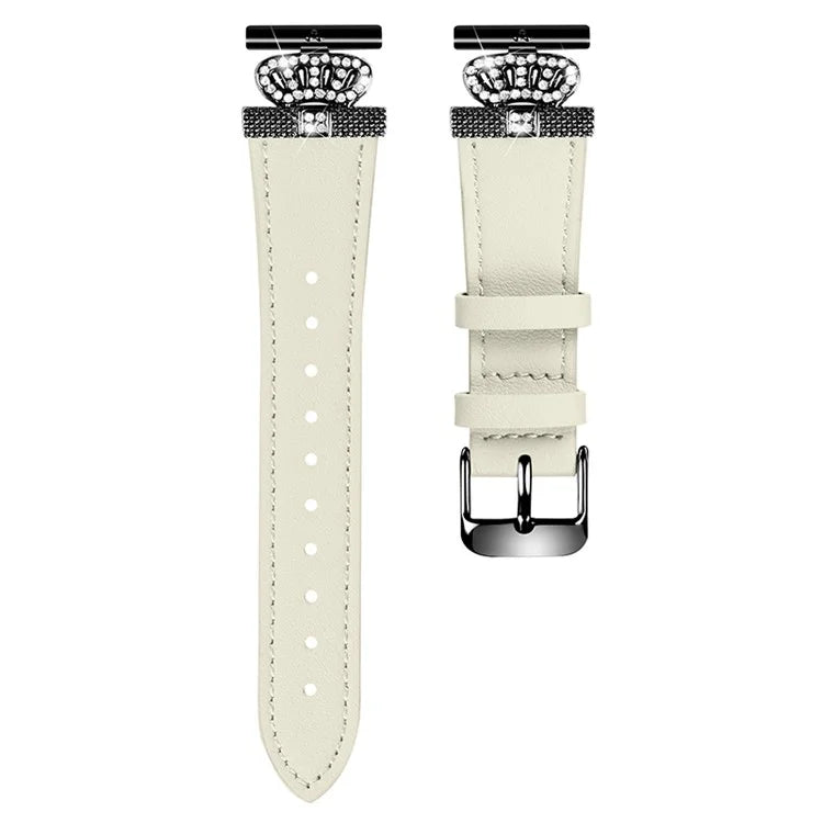 For Misfit Vapor Cowhide Watch Band Crown Shape Connector Replacement Strap, Black Buckle