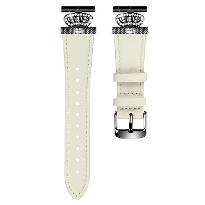For Misfit Vapor Cowhide Watch Band Crown Shape Connector Replacement Strap, Black Buckle