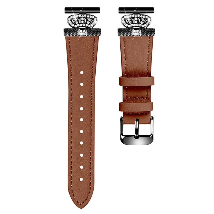 For Misfit Vapor Cowhide Watch Band Crown Shape Connector Replacement Strap, Black Buckle