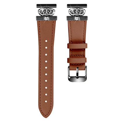 For Misfit Vapor Cowhide Watch Band Crown Shape Connector Replacement Strap, Black Buckle