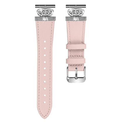 For Misfit Vapor Cowhide Watch Band Rhinestone Crown Design Replace Strap, Silver Buckle