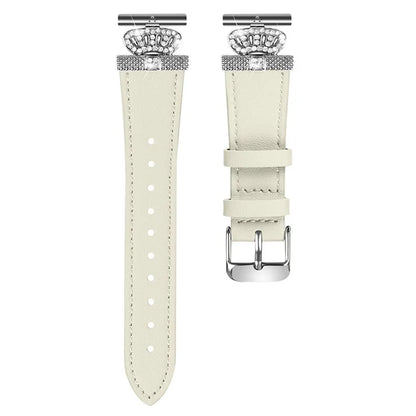 For Misfit Vapor Cowhide Watch Band Rhinestone Crown Design Replace Strap, Silver Buckle