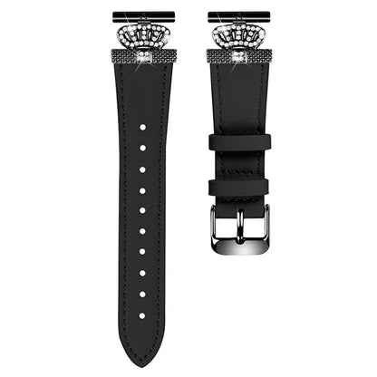 For Pebble Time Round / Pebble 2 Black Buckle Cowhide Band Crown Design Replacement Strap