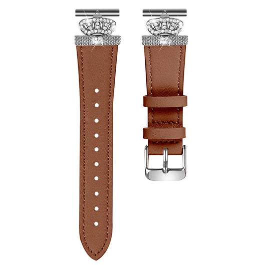 For Pebble Time Round / Pebble 2 Silver Buckle Cowhide Strap Rhinestone Decor Wrist Band