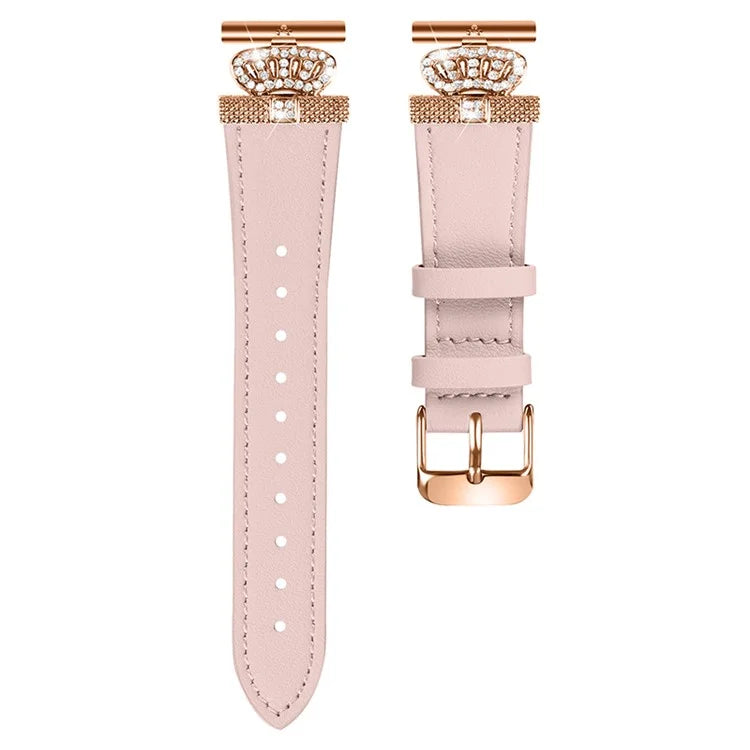 For Pebble Time Round / Pebble 2 Rose Gold Buckle Cowhide Band Metal Connector Watch Strap