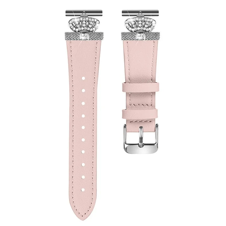 For Garmin Forerunner 645 / 645 Music Cowhide Band with Silver Buckle Rhinestone Decor Replace Strap