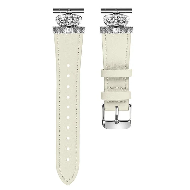 For Garmin Forerunner 645 / 645 Music Cowhide Band with Silver Buckle Rhinestone Decor Replace Strap