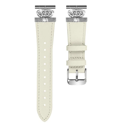 For Garmin Forerunner 645 / 645 Music Cowhide Band with Silver Buckle Rhinestone Decor Replace Strap