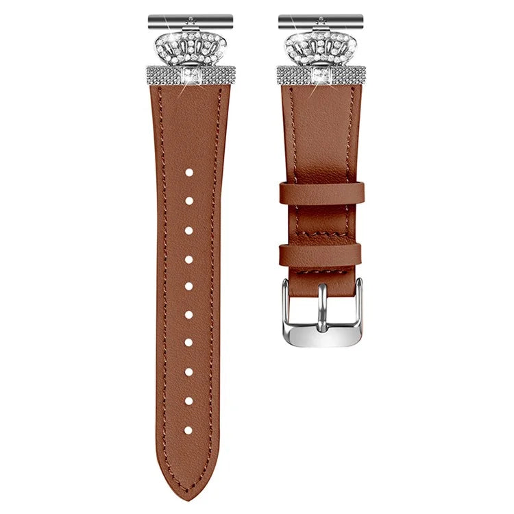 For Garmin Forerunner 645 / 645 Music Cowhide Band with Silver Buckle Rhinestone Decor Replace Strap