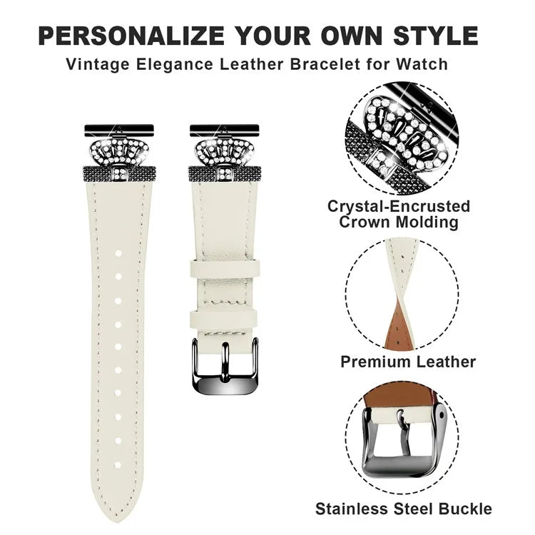 For Garmin Forerunner 645 / 645 Music Cowhide Strap with Black Buckle Rhinestone Decor Wrist Band